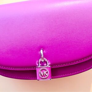 Michael Kors Fuchsia Leather Crossbody with MK Padlock